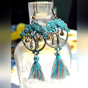Bohemian Teal Tree of Life Earrings